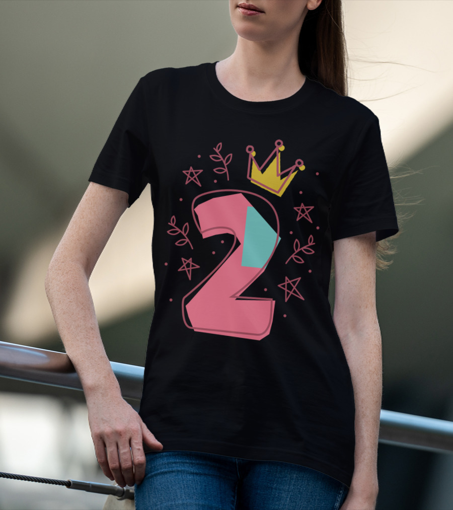 Princess 2Nd Birthday For Two Years Old With Crown And Stars T-Shirt