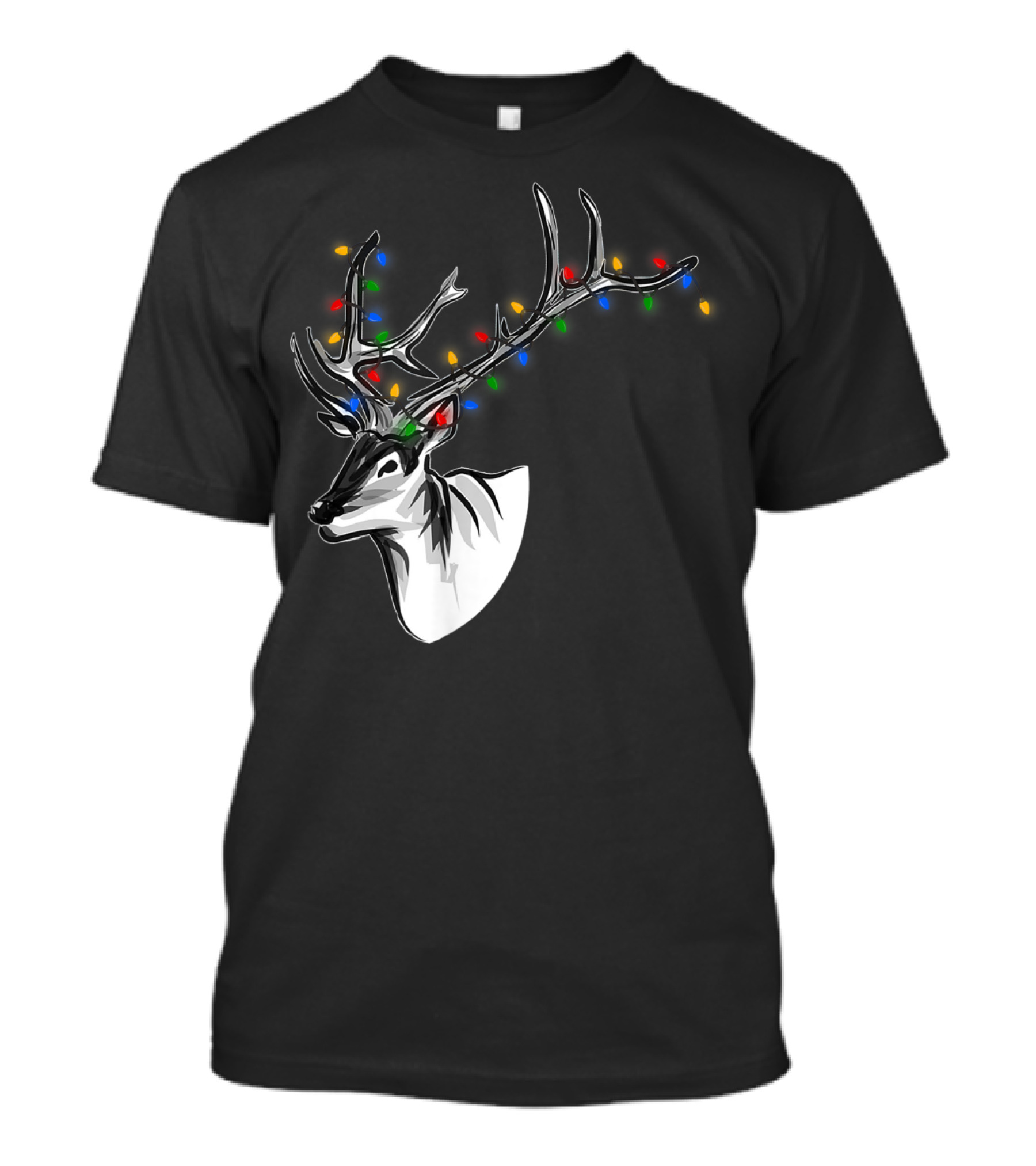 Reindeer Christmas Lights Funny Animal Decorated Antlers Festive Humor T-Shirt