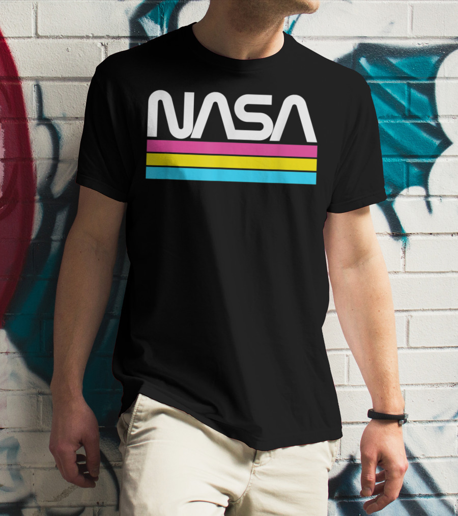 NASA Retro Style Classic Worm Logo Stripe T-Shirt