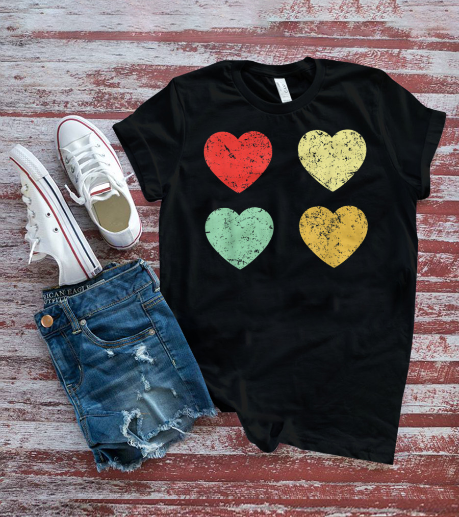 Retro Vintage Grunge Hearts Valentines Day T-Shirt