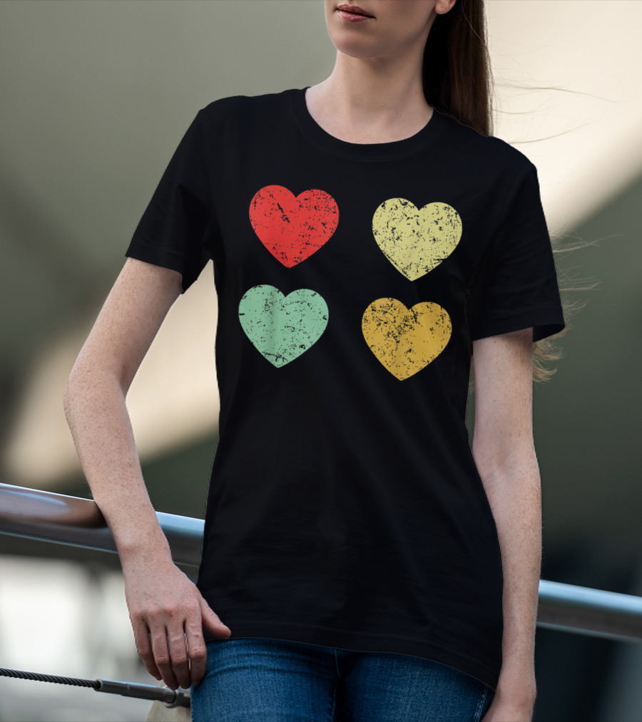 Retro Vintage Grunge Hearts Valentines Day T-Shirt