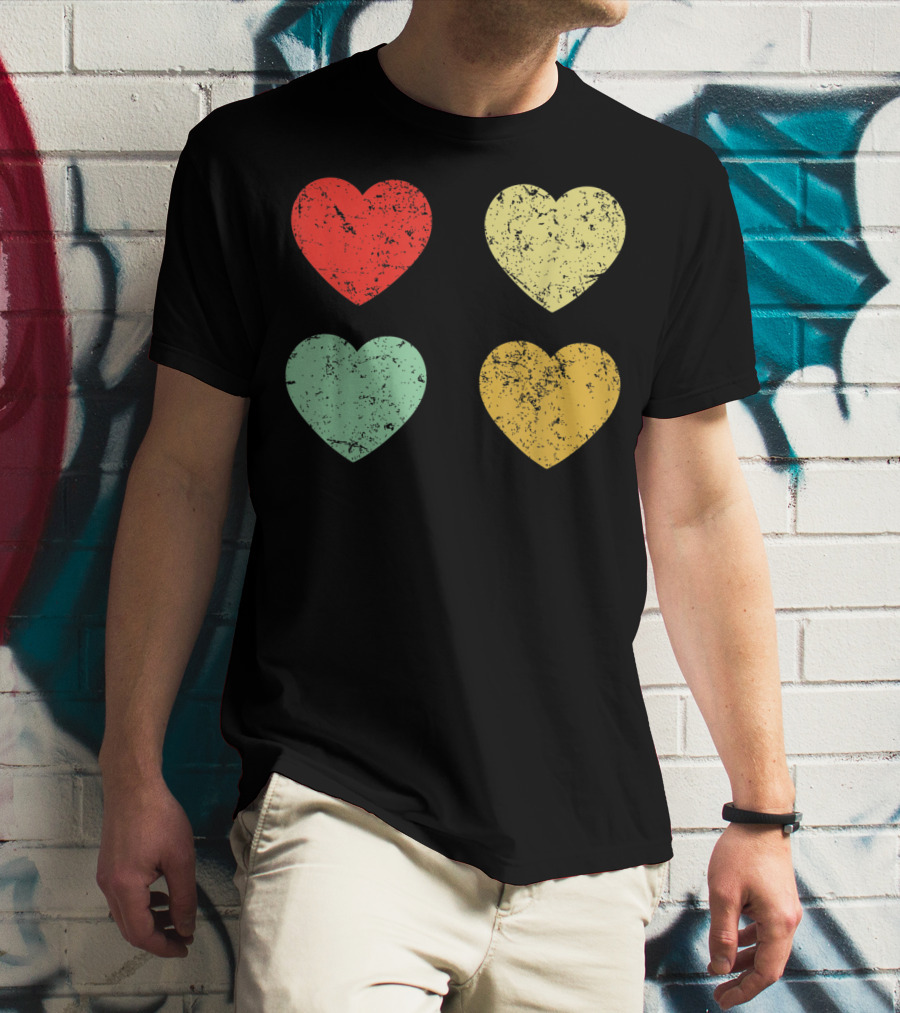Retro Vintage Grunge Hearts Valentines Day T-Shirt