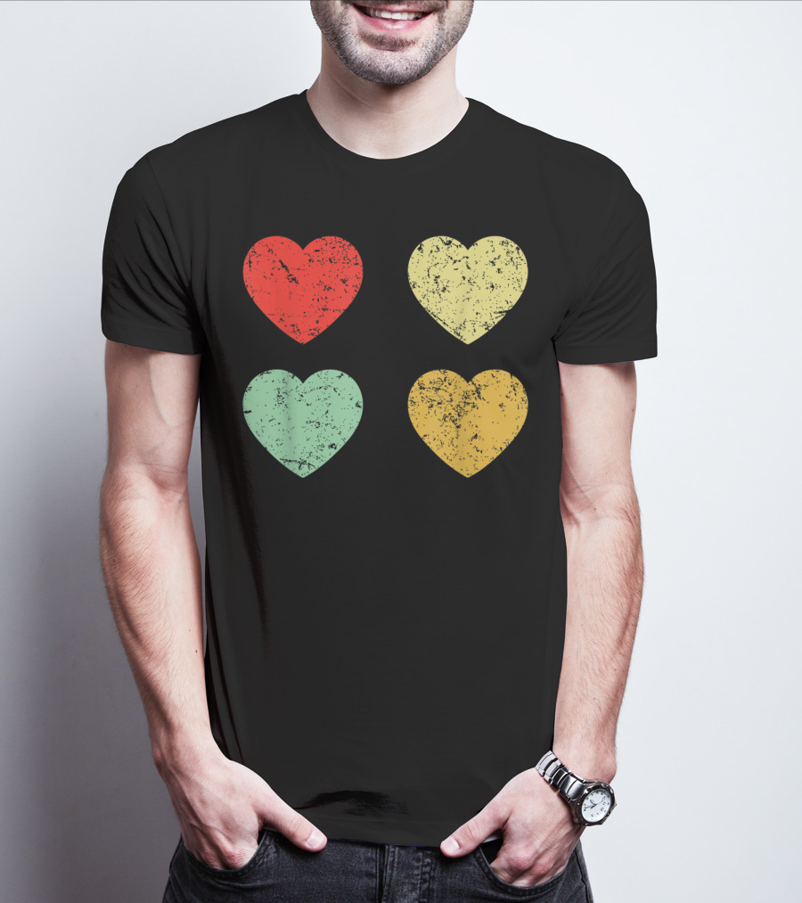 Retro Vintage Grunge Hearts Valentines Day T-Shirt