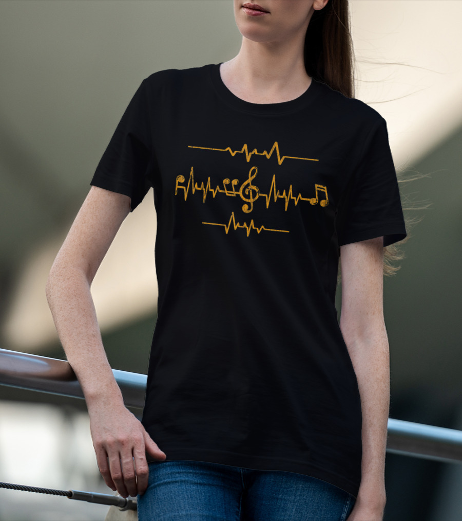Retro Vintage Music Note Heartbeat EKG Treble Clef T-Shirt