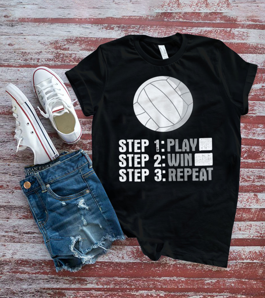 Step 1 2 3 Play Win Repeat Volleyball Athlete 7Q T-Shirt