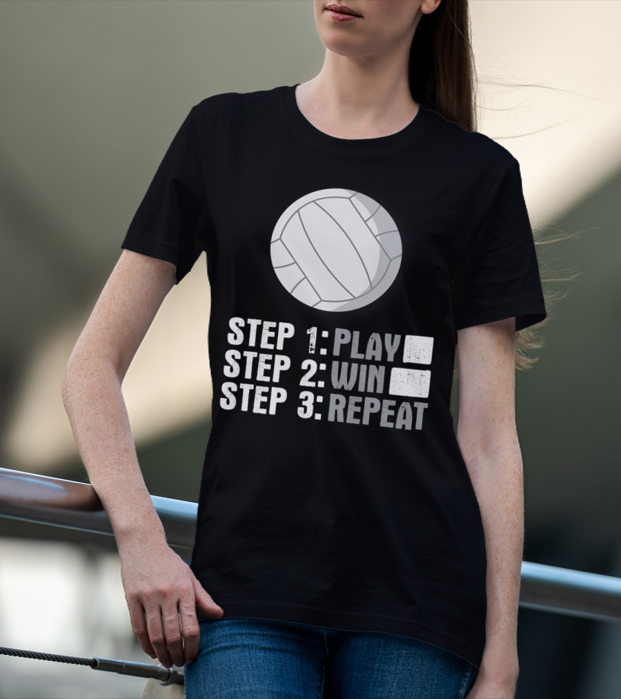 Step 1 2 3 Play Win Repeat Volleyball Athlete 7Q T-Shirt
