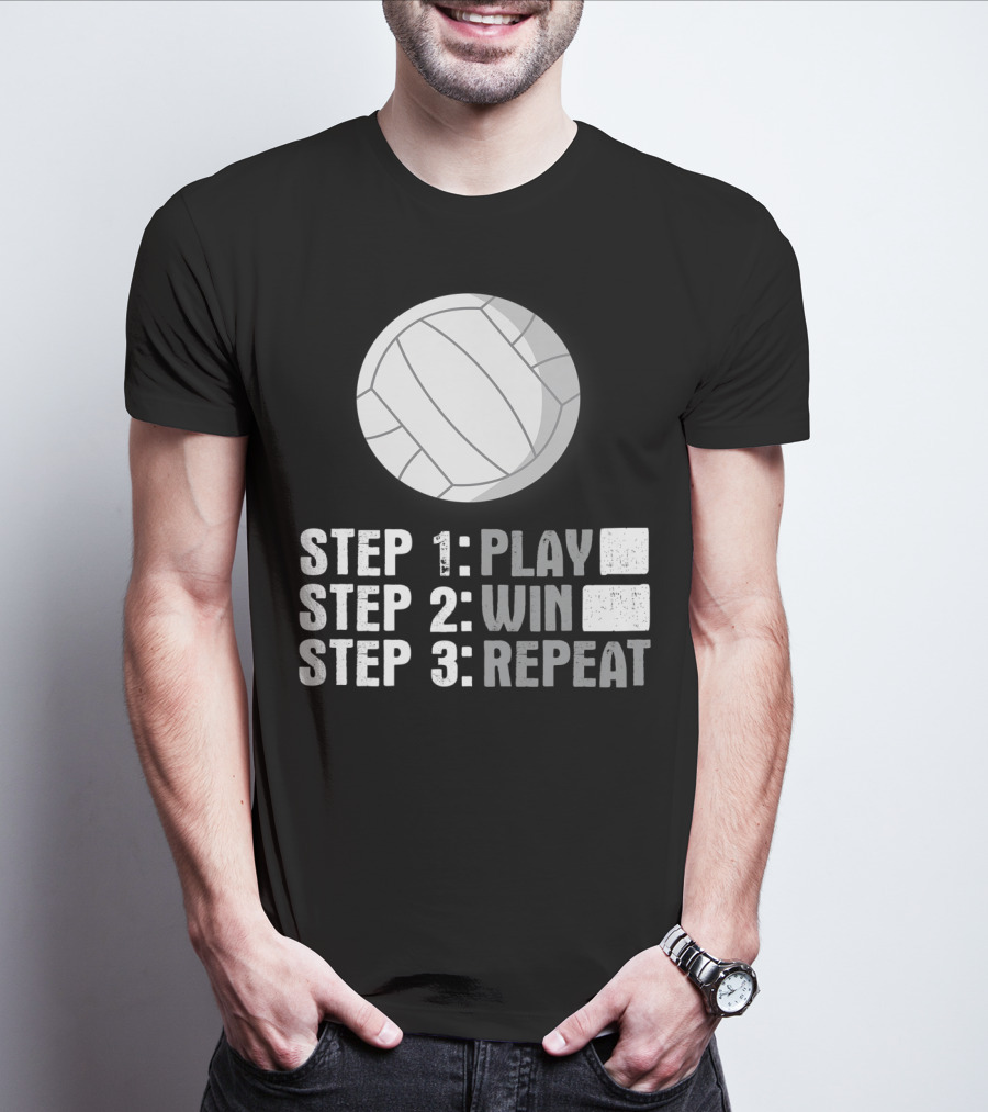 Step 1 2 3 Play Win Repeat Volleyball Athlete 7Q T-Shirt