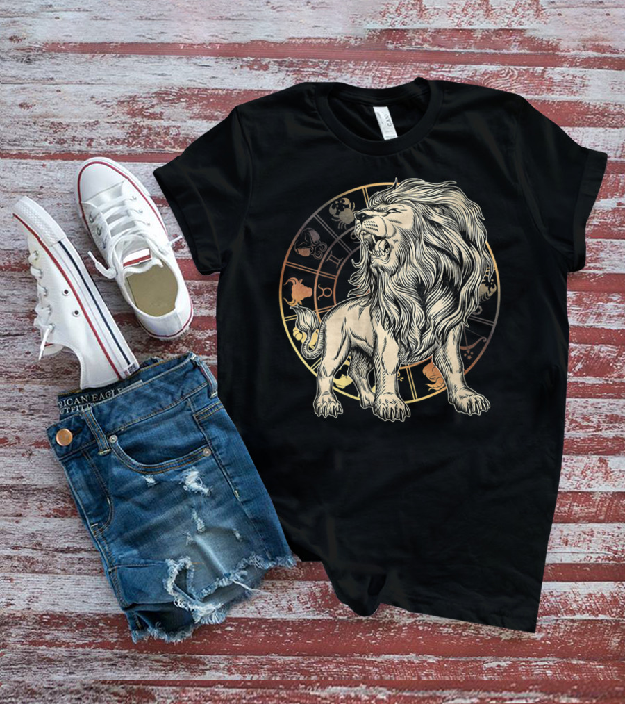 Leo Zodiac Lion Born In July August Astrology Circle T-Shirt