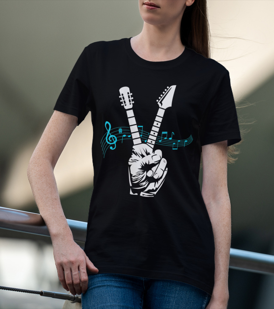 Peace Sign Musical Electric Acoustic Guitar Fusion T-Shirt