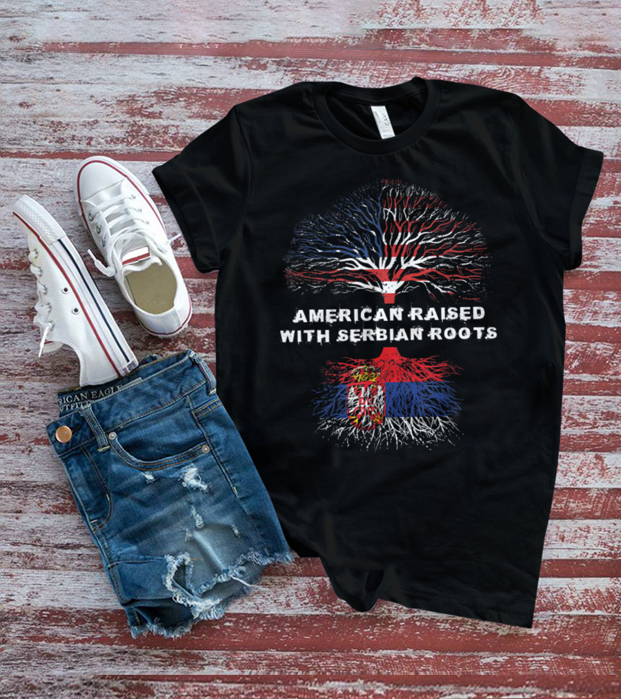 American Raised With Serbian Roots Tree Flag T-Shirt