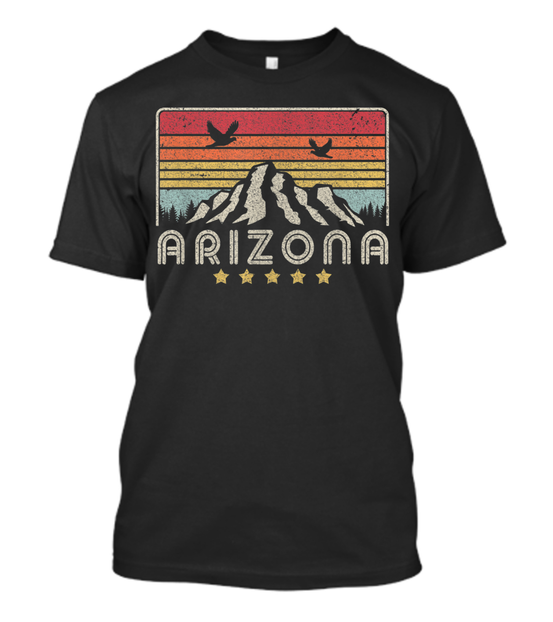 Arizona Mountain Sunset With Birds And Stars T-Shirt
