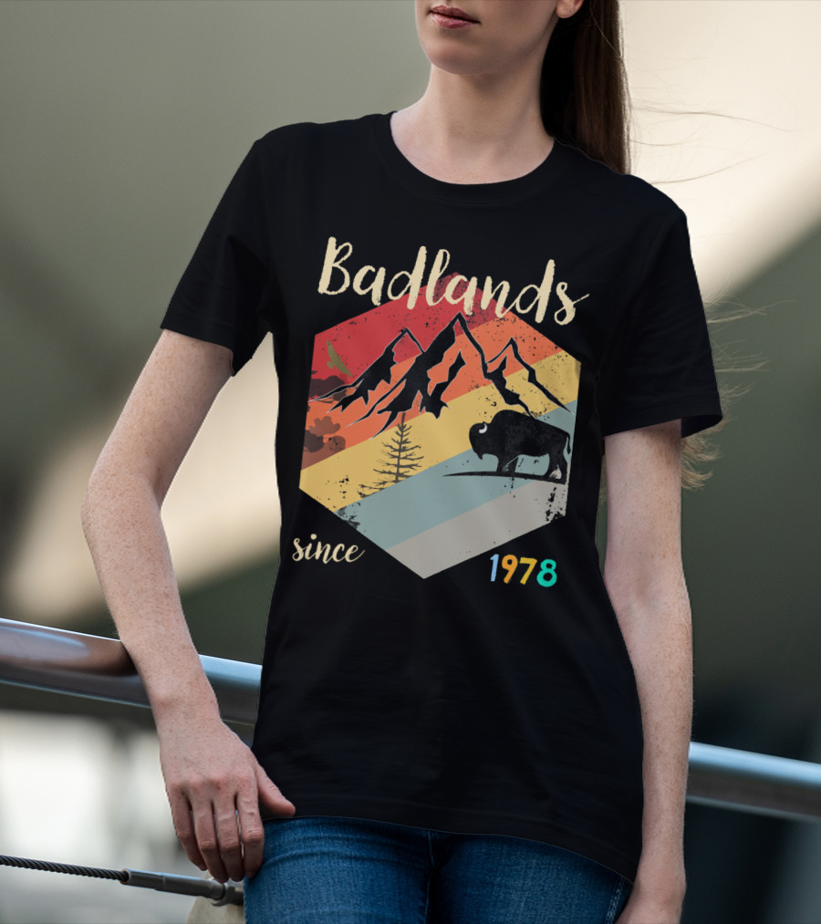 Badlands Since 1978 South Dakota National Park Hiking Mountain Bison T-Shirt