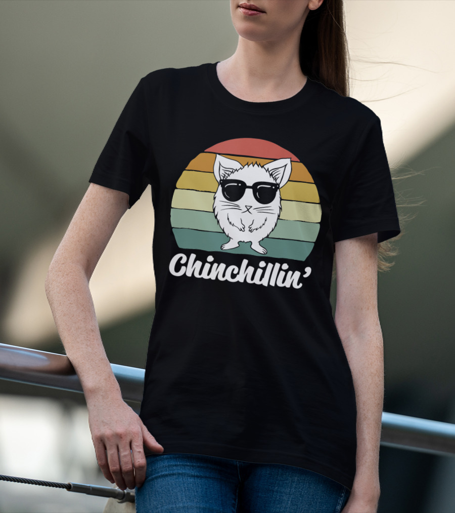 Chinchillin' Funny Chinchilla Owner Lover Retro Sunglasses T-Shirt