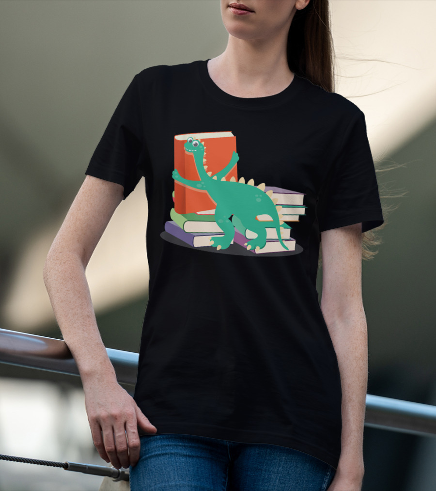 Cute Dinosaur Hugging Books For Bookish Literary Nerds T-Shirt