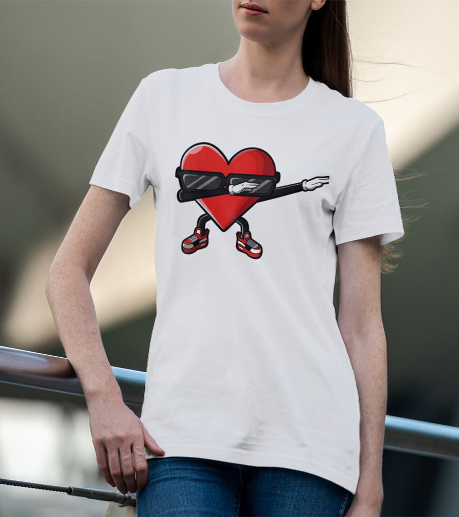 Dabbing Heart Funny Cute Valentines Day With Sneakers And Shades T-Shirt