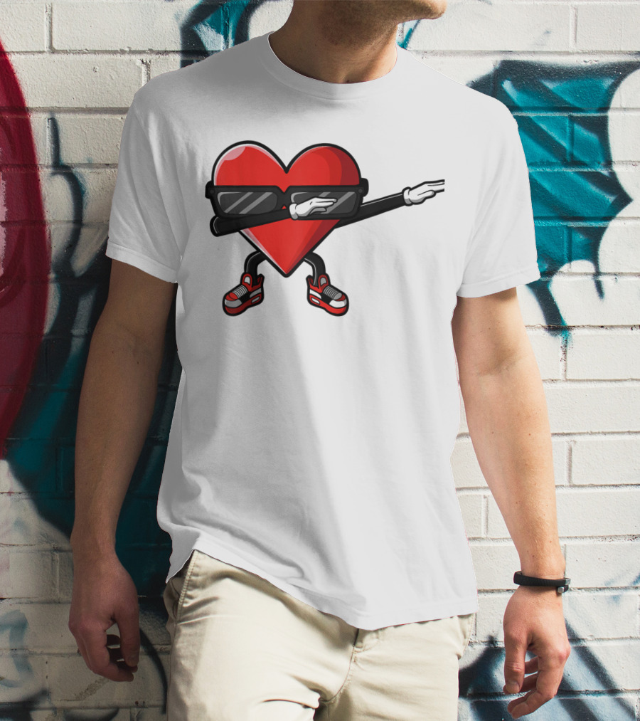Dabbing Heart Funny Cute Valentines Day With Sneakers And Shades T-Shirt