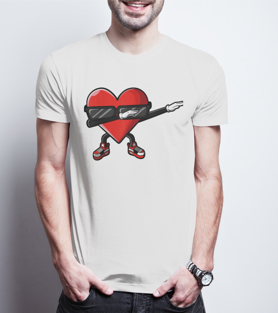 Dabbing Heart Funny Cute Valentines Day With Sneakers And Shades T-Shirt