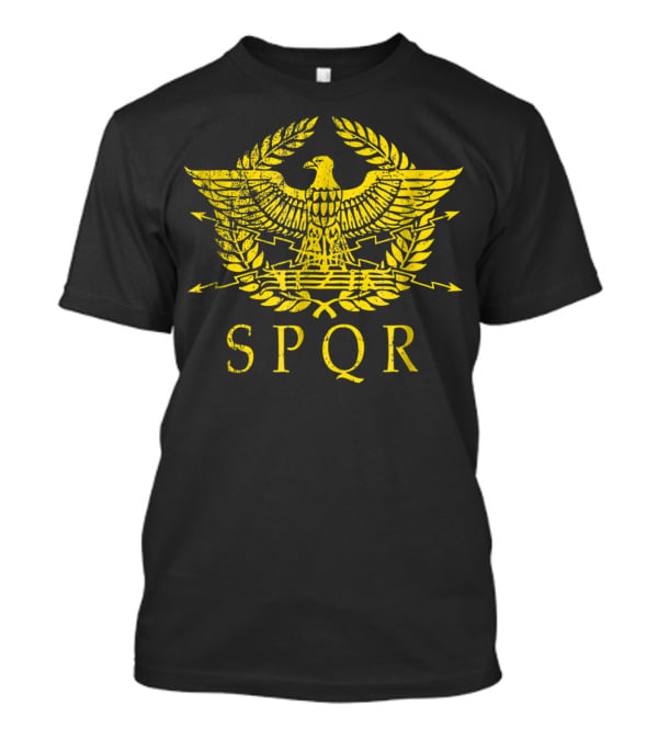 SPQR Distressed Ancient Rome Gold Eagle Laurel Emblem T-Shirt
