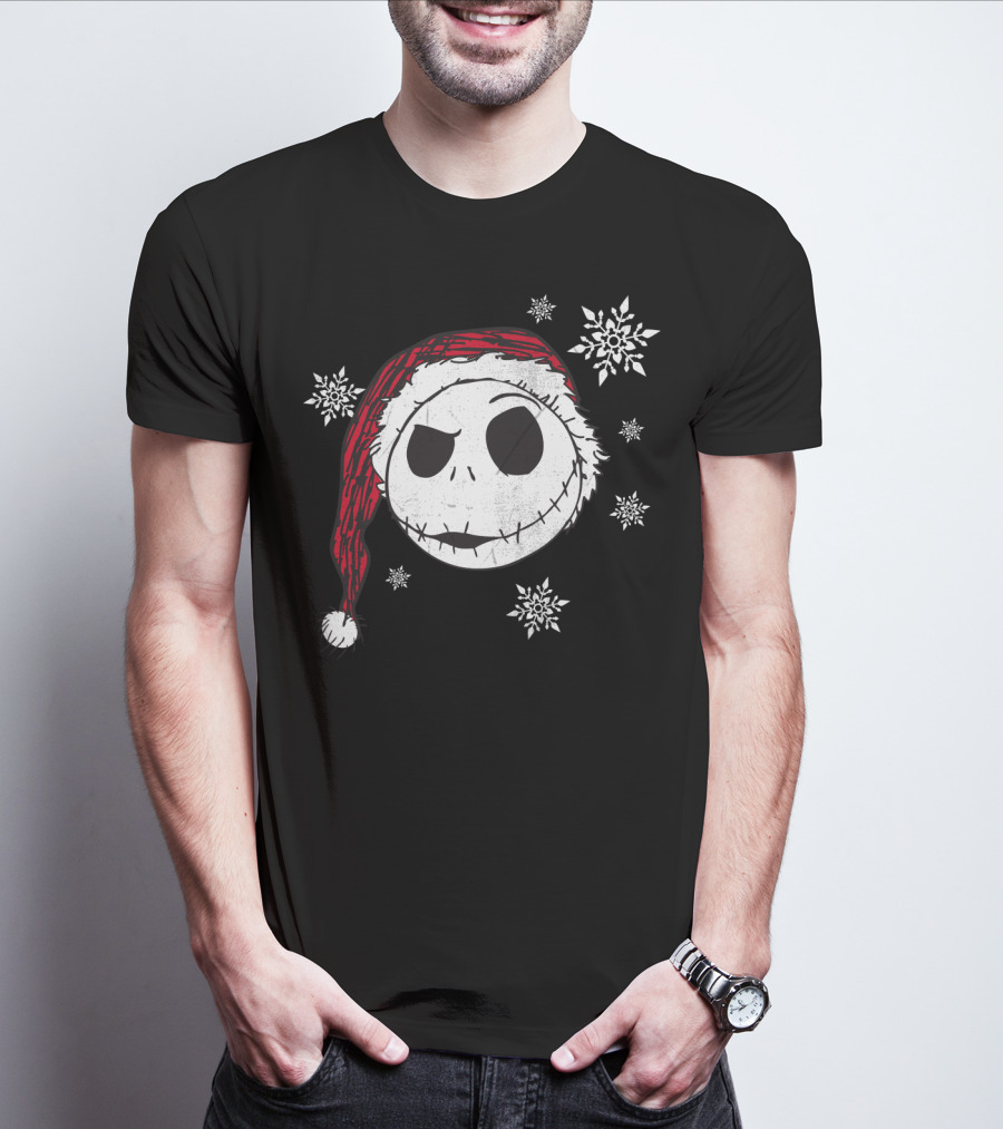 Disney Jack Skellington Santa Hat Snowflakes T-Shirt