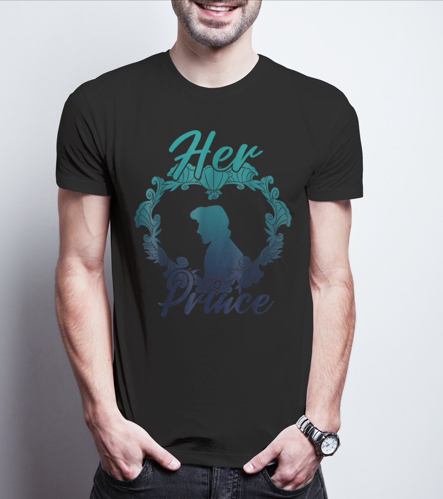 Disney Little Mermaid Eric Her Prince Silhouette Teal Floral T-Shirt