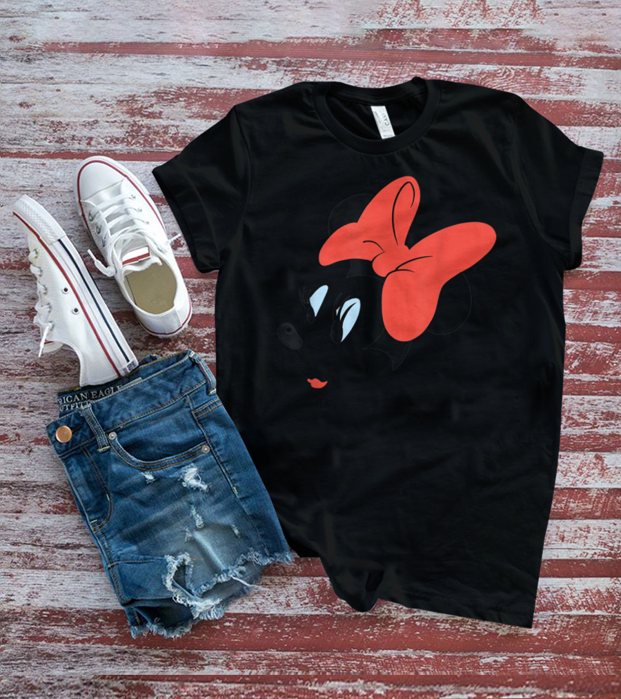 Disney Minnie Mouse Face Red Bow Sketch T-Shirt