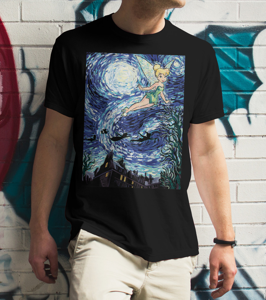 Disney Peter Pan Tinker Bell Starry Night Van Gogh Style Flight Scene T-Shirt