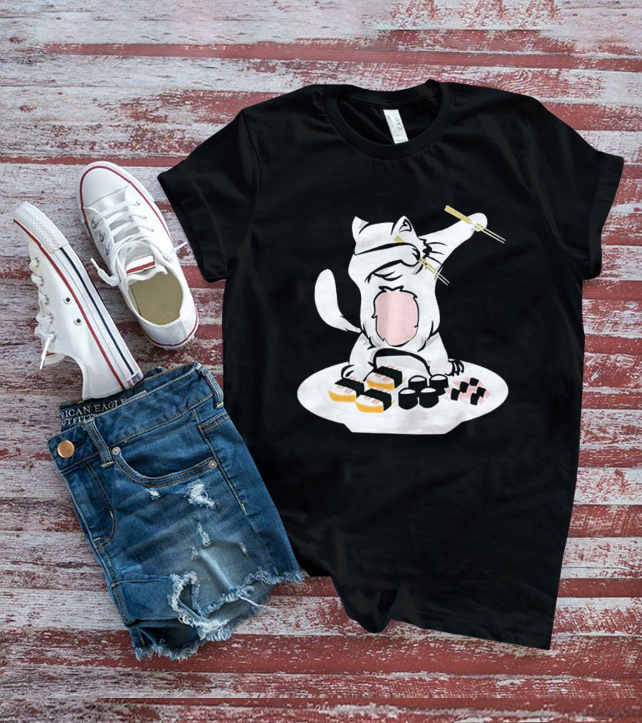 Catsushi Cute Cat Eating Sushi With Chopsticks T-Shirt