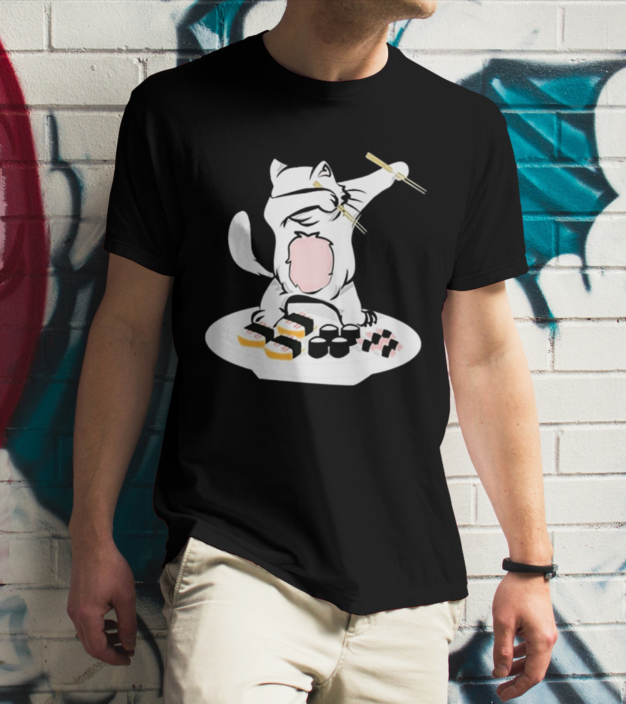 Catsushi Cute Cat Eating Sushi With Chopsticks T-Shirt