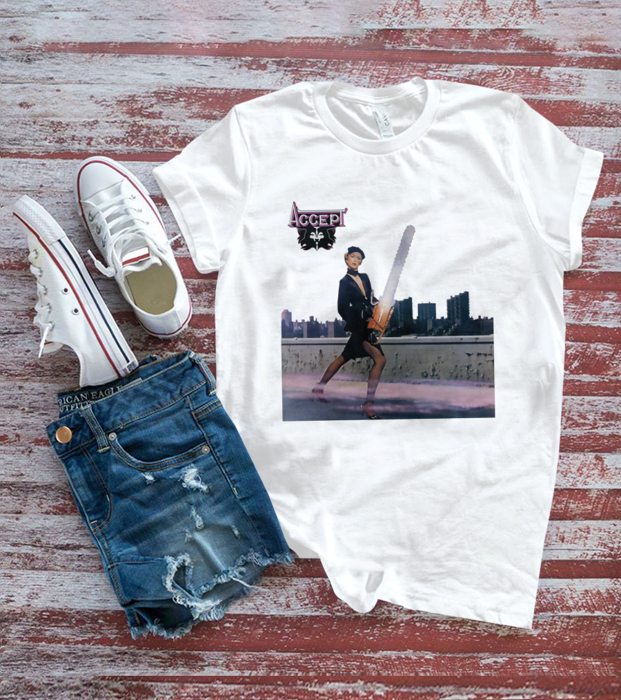 Accept Chainsaw Woman Cityscape Scene T-Shirt
