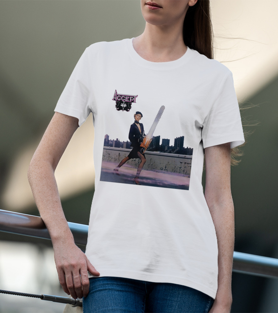 Accept Chainsaw Woman Cityscape Scene T-Shirt