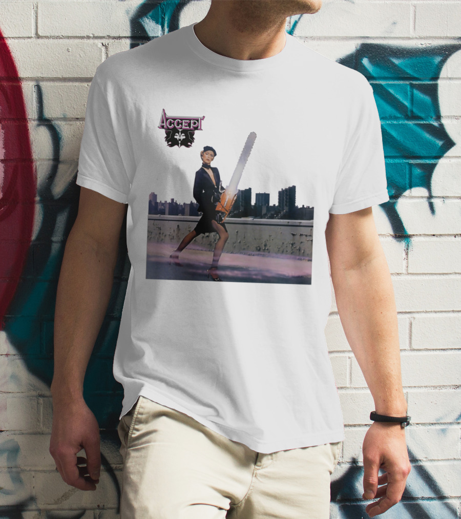 Accept Chainsaw Woman Cityscape Scene T-Shirt