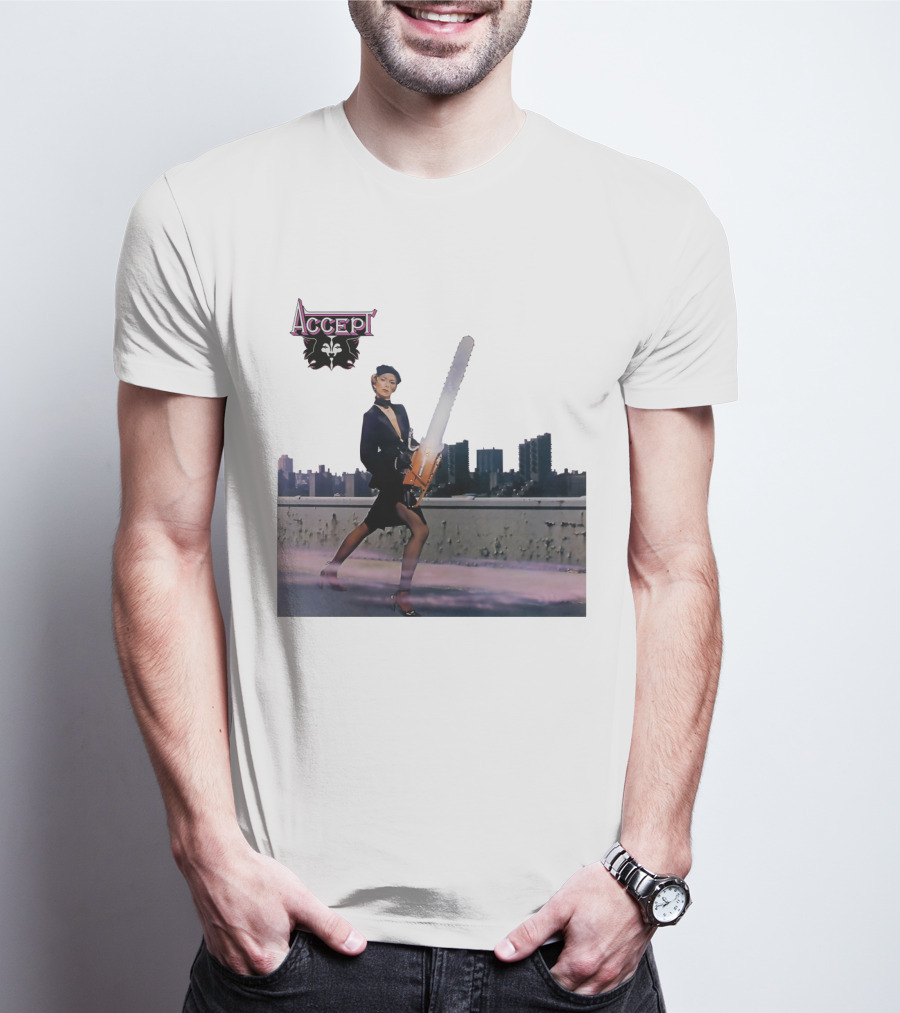 Accept Chainsaw Woman Cityscape Scene T-Shirt