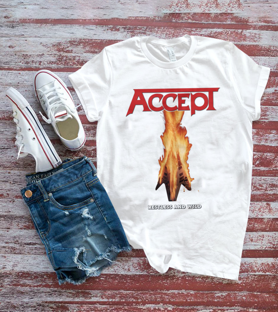 Accept Restless And Wild Flaming Guitar T-Shirt