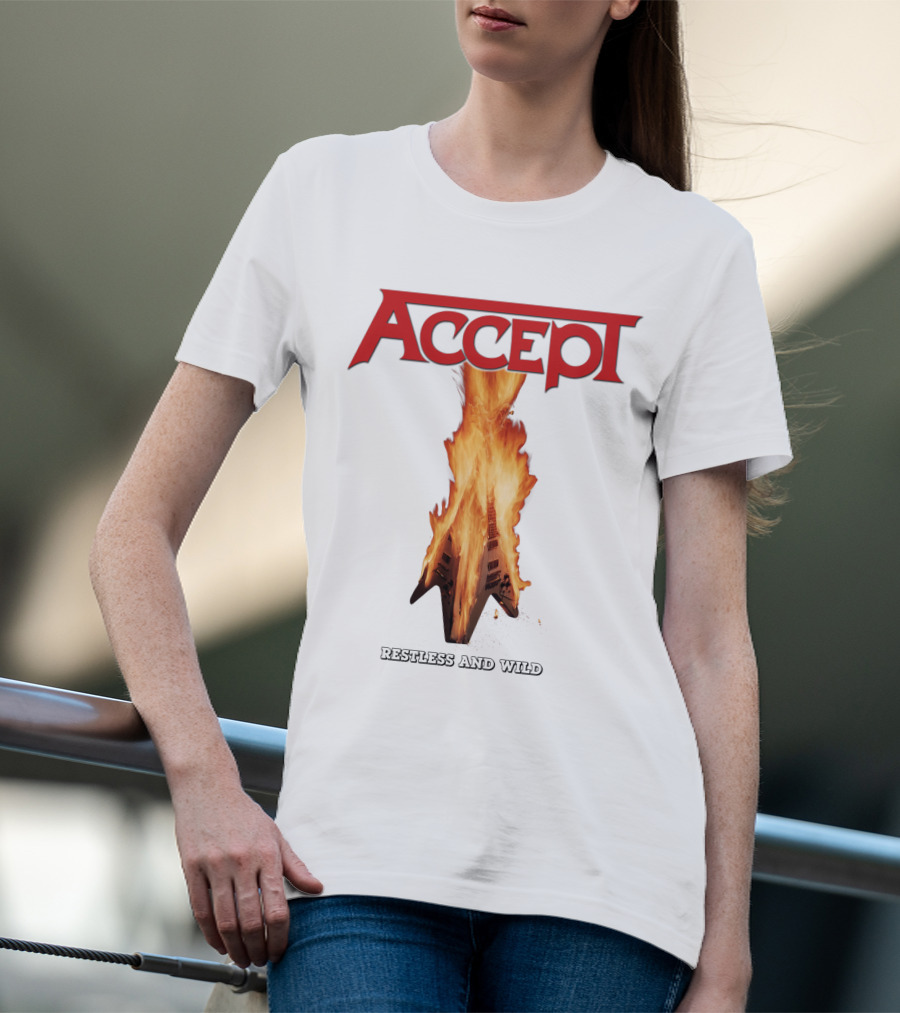 Accept Restless And Wild Flaming Guitar T-Shirt