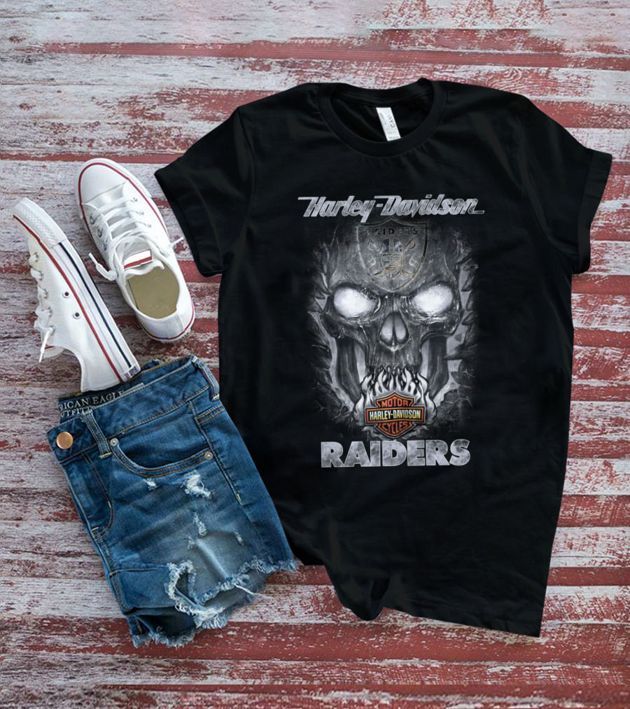Harley Davidson Raiders Motor Cycles Skull T-Shirt