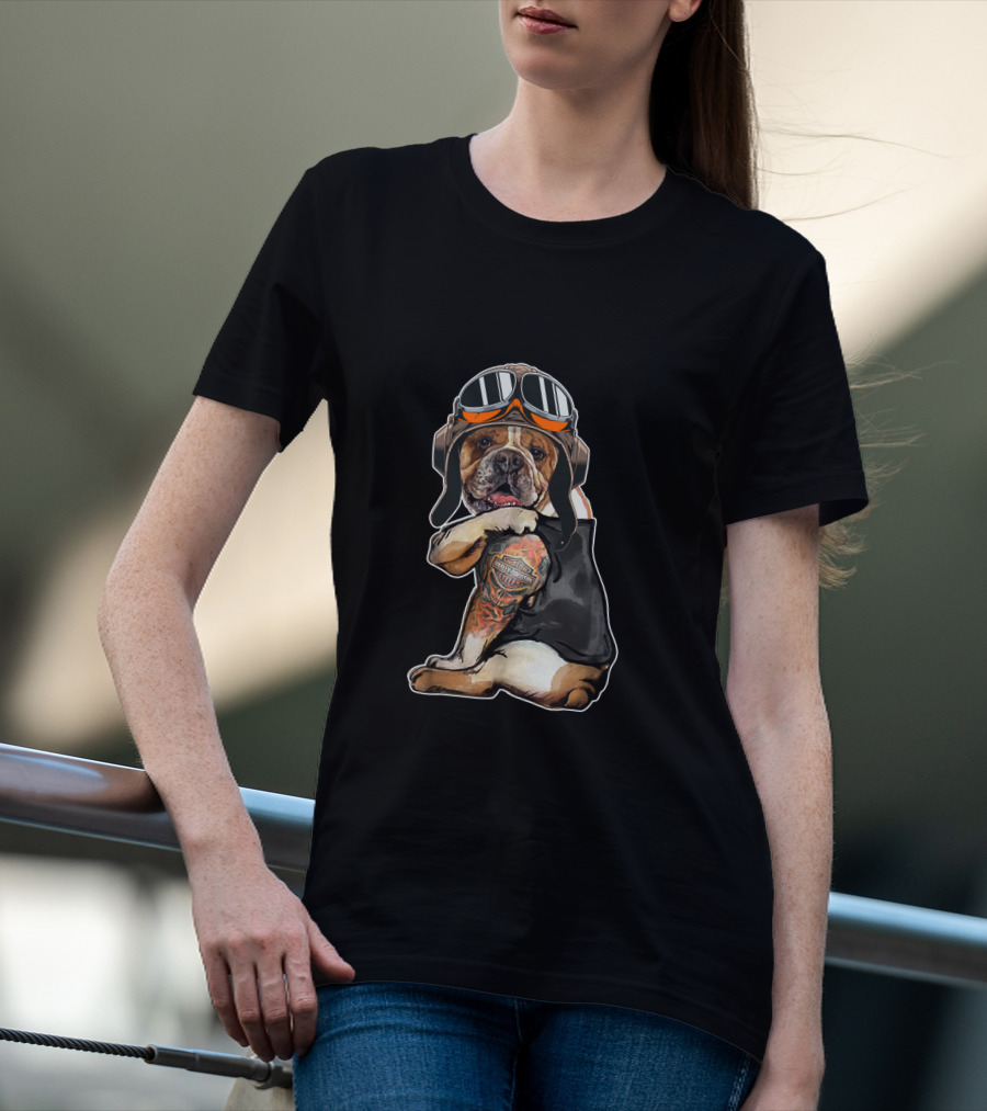 Hd Tatoo Bulldog Harley Davidson Goggles Pilot Look T-Shirt