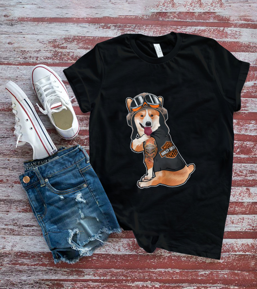 Hd Tatoo Corgi Harley Davidson Moto T-Shirt