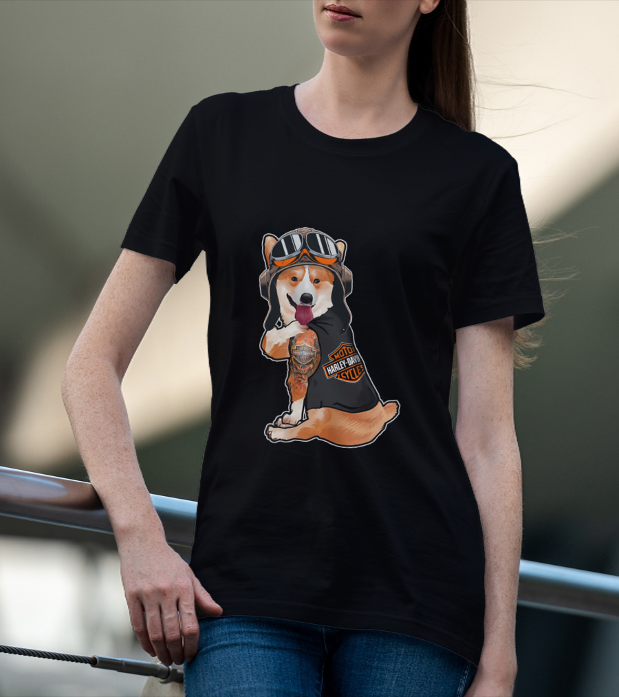 Hd Tatoo Corgi Harley Davidson Moto T-Shirt