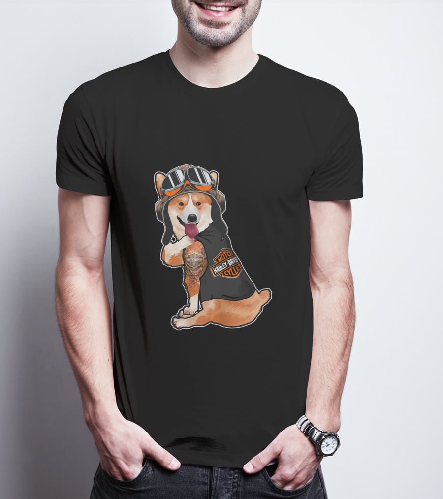 Hd Tatoo Corgi Harley Davidson Moto T-Shirt