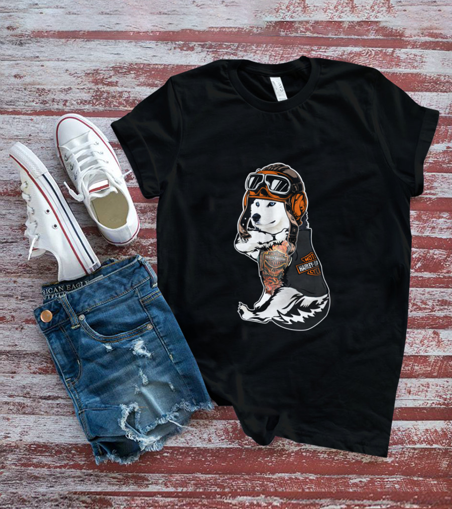 Harley Davidson Biker Husky With Hd Tattoo T-Shirt