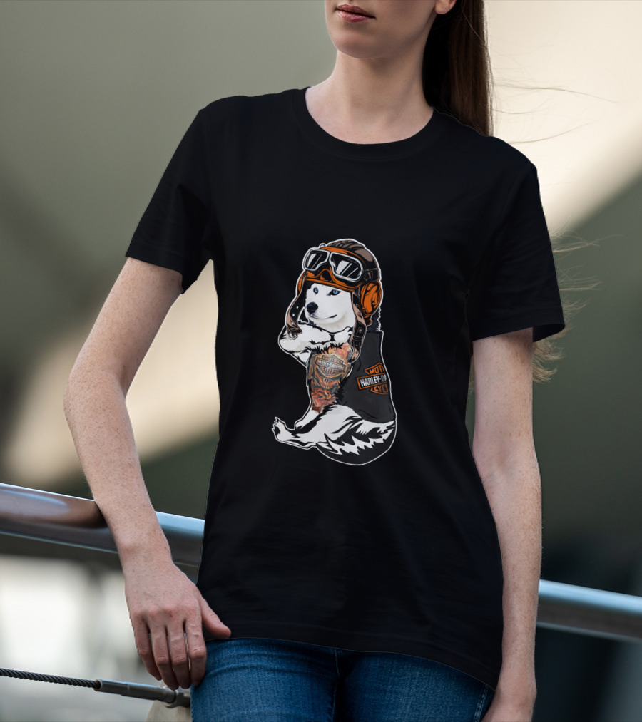 Harley Davidson Biker Husky With Hd Tattoo T-Shirt