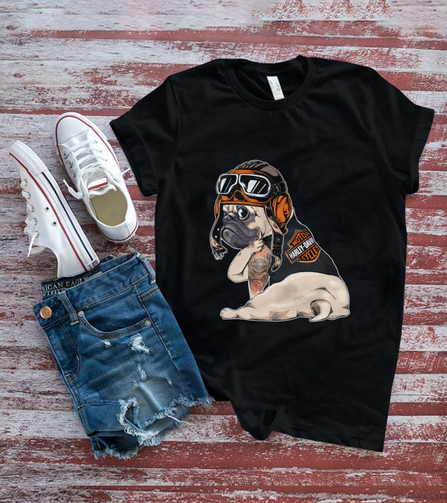 Hd Tattoo Pug Harley Davidson Motorcycle T-Shirt