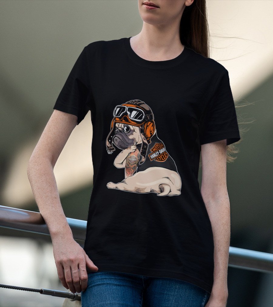 Hd Tattoo Pug Harley Davidson Motorcycle T-Shirt