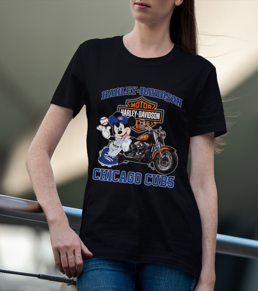 Harley Davidson Motor Mickey Baseball Chicago Cubs T-Shirt