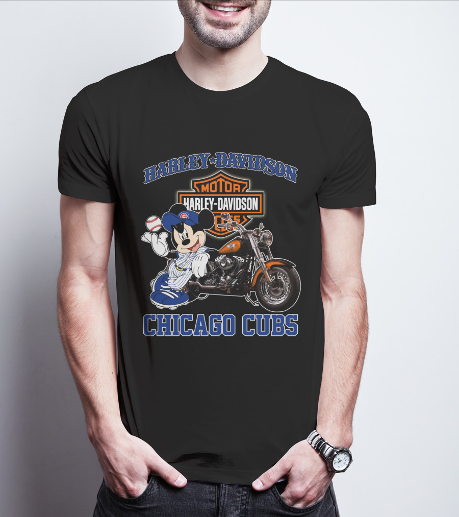 Harley Davidson Motor Mickey Baseball Chicago Cubs T-Shirt