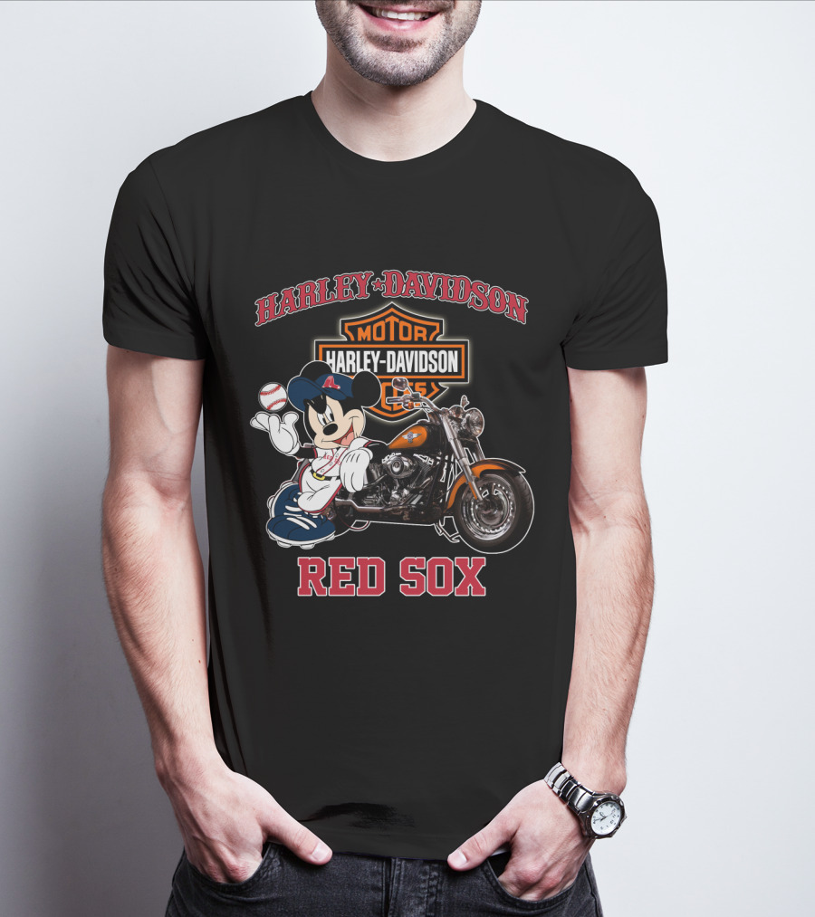 Harley Davidson Motorcycles Mickey Mouse Red Sox T-Shirt