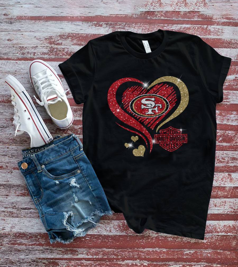 San Francisco 49ers Heart Harley Davidson Motorcycles Style T-Shirt