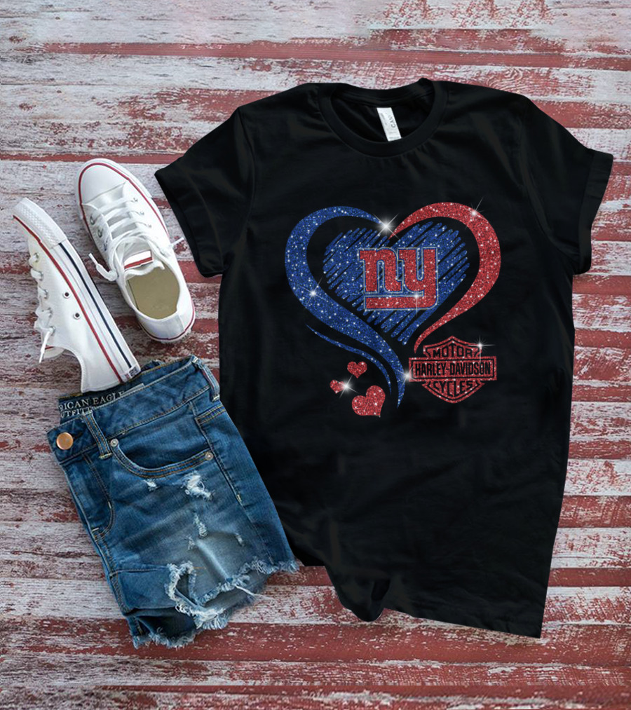 Hd Nfl New York Giants Ny Heart Harley Davidson Motor Cycles T-Shirt