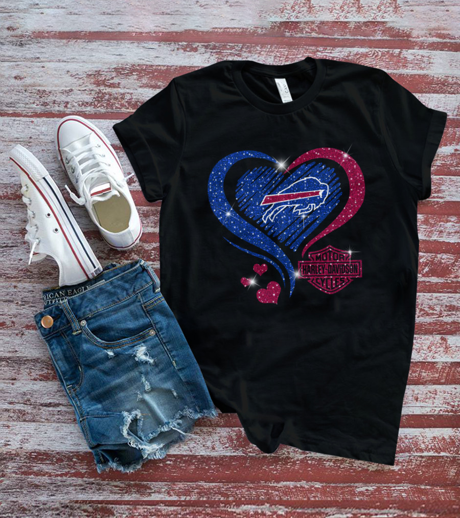 Buffalo Bills Heart Harley Davidson Motorcycles T-Shirt