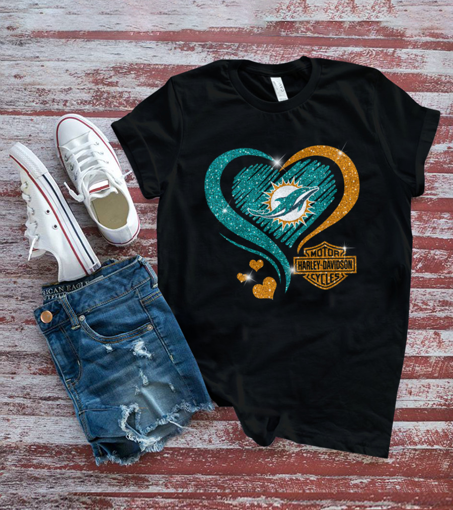 Miami Dolphins Harley Davidson Heart T-Shirt